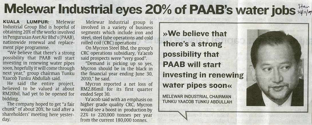 Melewar Industrial eyes 20% of PAAB's water jobs
