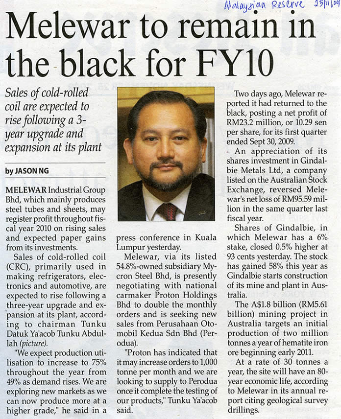 Melewar to remain in the black for FY10